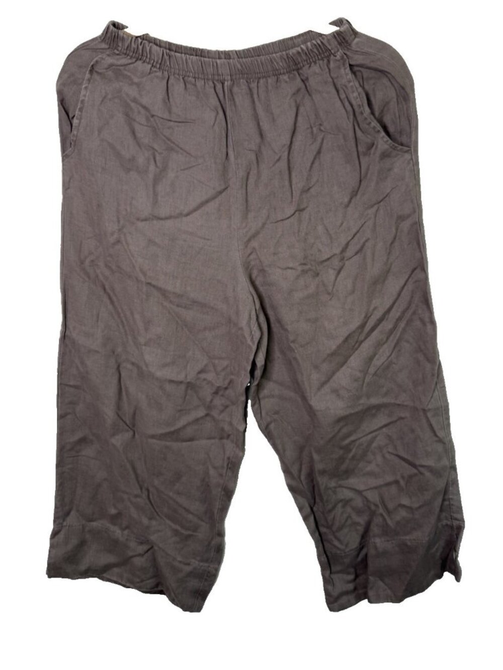 Vintage 90s Willow Linen Pants Pull On Cropped USA Brown Gauzy Lagenlook Small